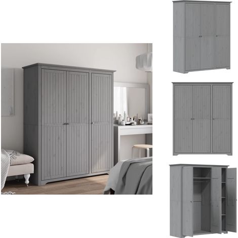 Garde-robe BODO gris 146x53,5x173 cm bois massif de pin - Meuble De Rangement - Armoire - Placard - Dressing - Meuble De Chambre (1/5)