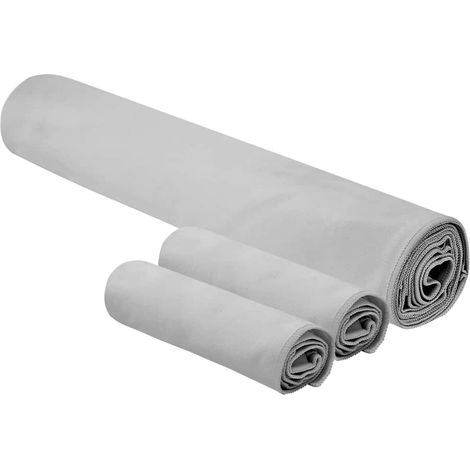 Set de serviettes de sport 3 pcs Gris Polyester et Polyamide