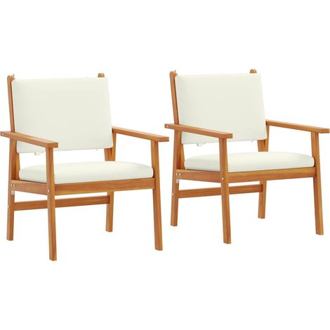Gartenstuhl mit Kissen 2 pcs Cremeweiß Massivholz Akazie