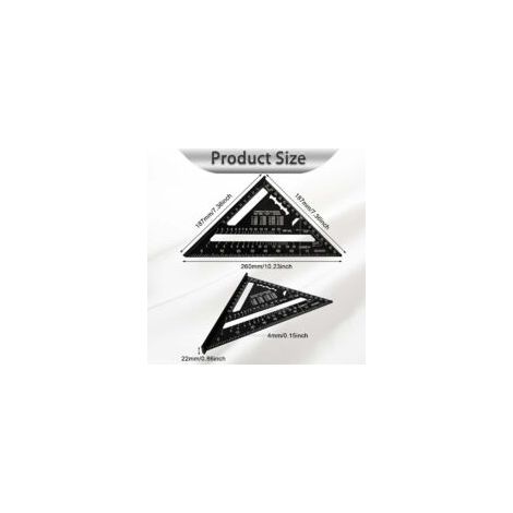 Escuadra de carpintero de 180 mm, transportador de ángulos triangular de aleación de aluminio, escuadras triangulares de carpintero reforzadas a 45 y 90 grados, alta Pr - Crezuo