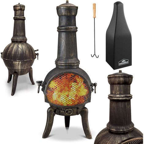 GARDEBRUK® Chiminea Cast Iron Patio Stove La Hacienda Mexican Log Burner Includes Poker Outdoor Garden Fire Pit Terrace Fireplace Wood Burning Brazier Heater 28kg 112cm Black (1/5)