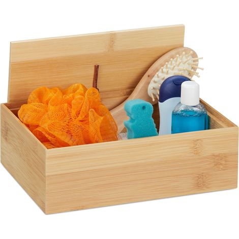 Relaxdays Aufbewahrungsbox mit Deckel, Bambus Kasten, Deko, für Utensilien, Allzweckkiste, klein, HBT: 7x22x15 cm, natur