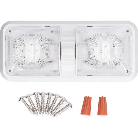 Plafonnier LED à dôme double 600 lm avec interrupteur à 3 positions, 12 V CC, pour camping-car, bateau ou yacht (lumière blanche).
