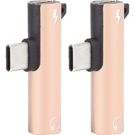 2 pièces 2 en 1 TypeC vers 3,5 mm Adaptateur de chargeur/distributeur de casque audio (d'or)