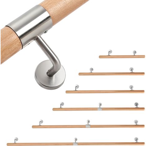 Randaco Buchenholz Handlauf 50 cm, Treppenhandlauf aus Massivholz mit Edelstahl-Wandhalter, Ø 4,2 cm, lackiert, für Treppe Flur Bad Gartenstufen (1/5)