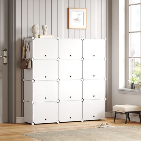 Meuble à chaussures armoire modulable Étagère de rangement à chaussures en plastique 12 compartiments blanc Mondeer (1/5)