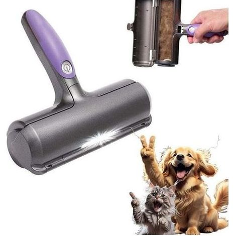 pair Fur Daddy Sweeper Brush, Brosse anti poils animaux, Ramasse poils chat / chien - Violet et Gris, Pour Canapé/Vêtements/Voiture (1/4)