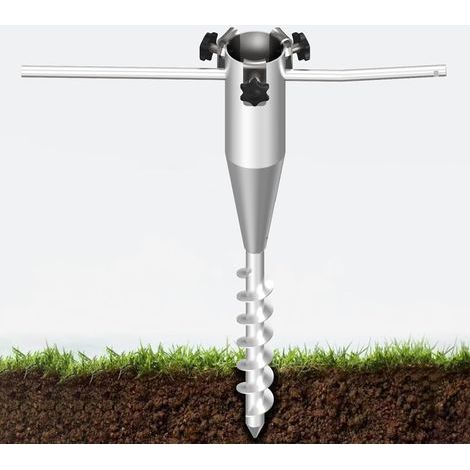 No-Dig Ground Anchor with 5 Spiral Screws, Beach Umbrella Anchor, Sand Anchor, Heavy Duty Spiral and Anti-Rust for Beach Umbrella, Umbrella Frame, One Size (White Zinc) (1/5)