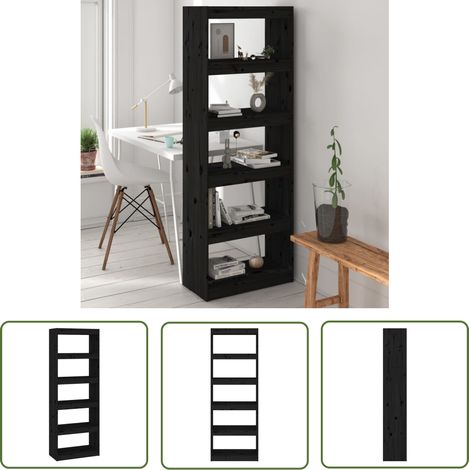 The Living Store Bibliothèque/Séparateur de pièce Noir 60x30x167,5 cm Pin massif - Bibliothèque - Meuble De Rangement - Étagère - Séparateur De Pièce - Bibliothèque Noire (1/5)