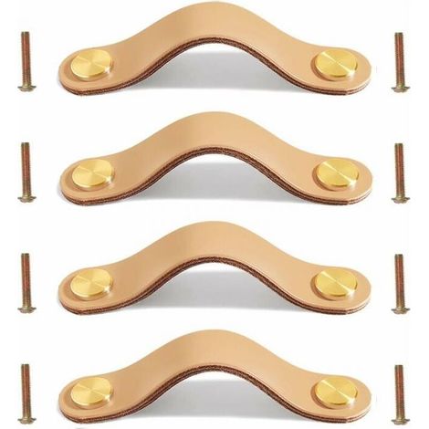 Leather Cabinet Handles 4 Pieces Leather Drawer Handles Leather Door Knobs Leather Furniture Knob Delicate Leather Handle with Screws for Kitchen Cabinets 20.2cm Flesh Color (1/4)