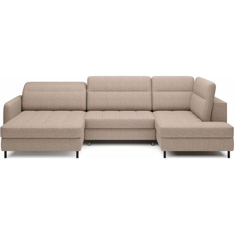 Sofá de esquina convertible BERTHO 306 cm beige claro – Ángulo izquierdo con baúl (1/5)