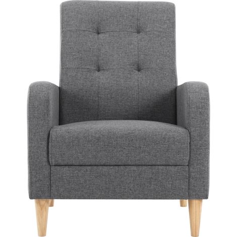 CHICFURN Sillón individual 61x54x90,5 cm en lino gris oscuro con respaldo alto, montaje sencillo (1/5)