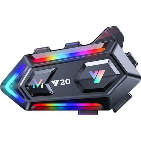 Écouteurs intra-auriculaires pour casque moto HK Hanker Y20 avec son HiFi, réduction de bruit, éclairage RGB, microphone intégré, autonomie de 25 heures, compatibles avec les casques de moto (1/5)