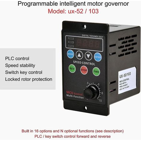 Régulateur de vitesse de moteur Ux-52 noir 6W-400W AC220V avec condensateur de filtrage (1/4)