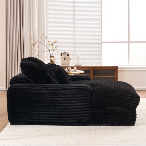Méridienne en velours côtelé noir avec 4 coussins amovibles, mousse à mémoire de forme, sans montage (1/4)