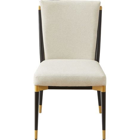 ELVMI Lot de 2 Chaises de Salle à Manger, Pieds Réglables, Structure Noire et Dorée, Tissu Beige (1/5)