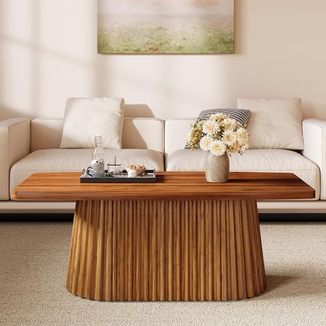 Tribesigns Rectangular Coffee Table, 47.2" Farmhouse Accent Center Table with Pleated Base & Large Tabletop, Rustic Wooden Furniture for Living Room, Brown (1/5)
