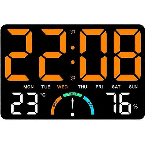 Horloge murale numérique avec grand affichage LED de la date, de la température et de l'humidité, horloge murale électrique moderne pour chambre, salle de classe. (1/5)