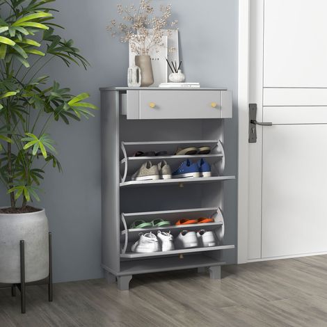 Mueble Zapatero Estrecho con 2 Puertas Abatibles y 1 Cajón para 8 Pares de Zapatos 60x23,5x98,5 cm Gris (1/5)