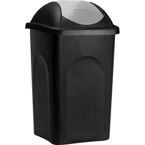 Stefanplast® Black Kitchen Bin with Swing Lid  60 Litre Capacity  Rubbish Bin, Waste Bin, Paper Basket, Recycling Bin  68 x 41 x 41cm  Black/Silver