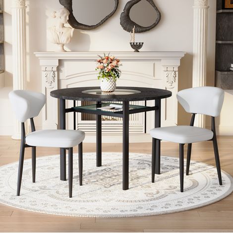 Set tavolo da pranzo rotondo Ø 100 cm con 2 sedie in PU, nero e bianco, DESVIAE (1/5)