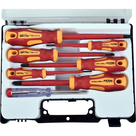 EXTOL PREMIUM Elektrikerschraubendreher mit Prüfgerät, 7-teiliges Set. (1/2)