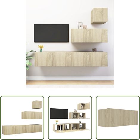 vidaXL Holzwerkstoff - 4-tlg. TV-Schrank-Set Sonoma-Eiche Holzwerkstoff (1/5)