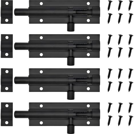 Lot de 4 verrous intérieurs avec vis pour portes de chambre, salle de bain, armoire et débarras (noir, 7,6 cm) (1/5)