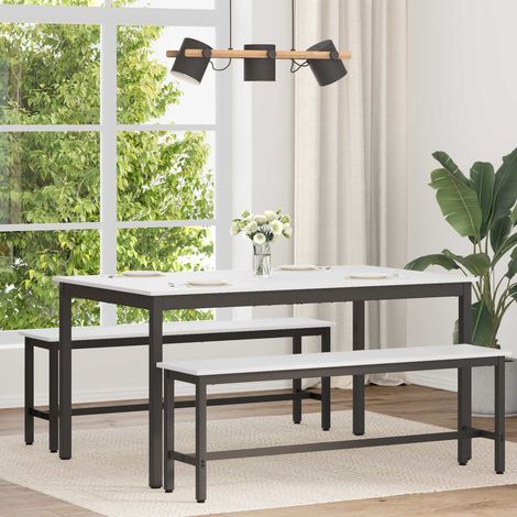 Table à manger en pin massif avec pieds métalliques blancs 150 x 90 x 75 cm - PANGIVO (1/5)