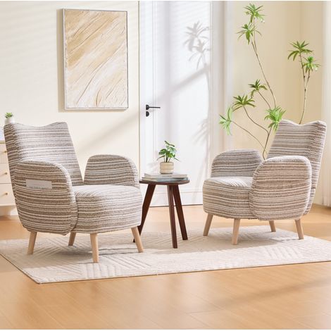 poltrona soggiorno 77x81x87 boucle tasca laterale khaki OKMYHOME (1/5)