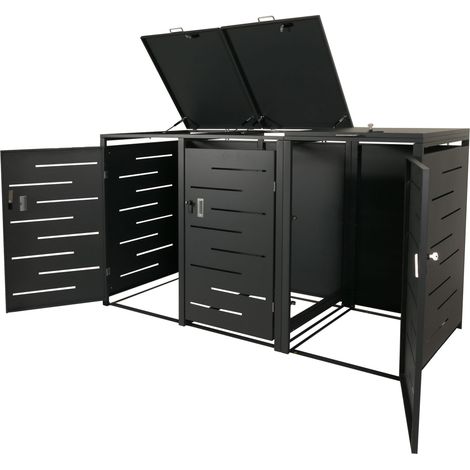 3er-Mülltonnenverkleidung HHG-809, Mülltonnenbox Mülltonnenabdeckung, erweiterbar 117x197x80cm anthrazit, Stahl 75kg