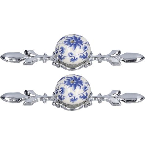 2 pièces Poignées de Meuble en Céramique, Style Moderne et Minimaliste, Motif Fleuri Bleu et Blanc, Porcelaine Peinte à la Main, Design Contemporain