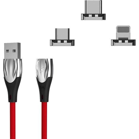 Vierteiliges Set (1,5 m rotes Kabel + magnetischer Saugkopf (Android + Typ-C + Apple)) Ultraschnelles Lade-Datenkabel (1/4)