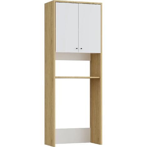 Armadio per lavatrice con doppia anta L65 x H180 cm Bianco e naturale chiaro - WORIKA (1/5)