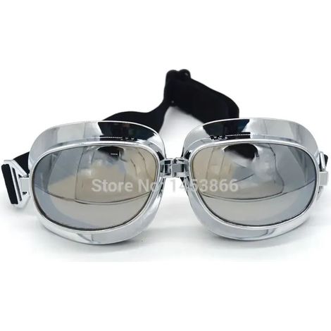 Lunettes de protection  rétro vintage 10 couleurs pour moto, scooter, cruiser, biker et casque Harley Bobber Chopper-Argenté (1/3)