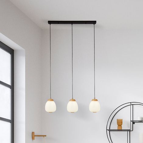 [NEUWERTIG] B-Ware Searchlight Hängeleuchte Ella 3-flammig weiß Holz dimmbar E14 21W 78,5cm (1/2)