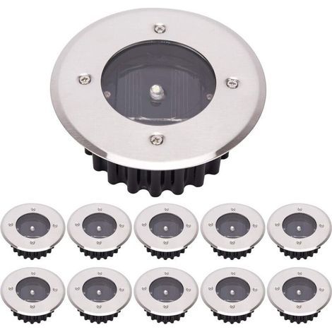 LED Lampe solaire au sol 10 Pack, lumière extérieure, Réverbère Lumières, Ensevelies Lumière, étanche IP65 (Blanc Froid, Rond) [Classe énergétique A+]-LIAIKI (1/5)