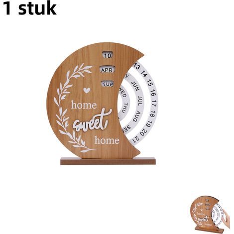 calendrier créatif en bois calendrier perpétuel idéal pour la décoration de la maison ou du bureau rotation manuelle forme de lune couleur bois naturel 1 pièce (1/5)