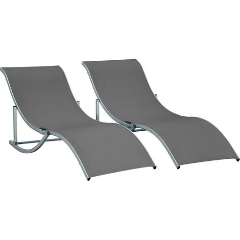 Set de 2 tumbonas plegables de aluminio y Texteline gris oscuro 165 x 61 x 63 cm (1/5)