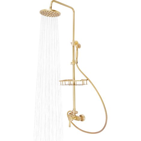 Rétro Colonne de Douche de Robinet de Douche Douche salle de bain Laiton Antique Douche Système avec 2 Sorties,Douchette de Dessus,Douchette à Main, Réglable en Hauteur(85-132 cm) (1/5)