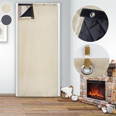 Rideau porte thermique imperméable 82x204 cm – Beige, sans perçage – Coupe-vent, isolant (1/5)