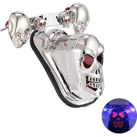 Clignotants 12V pour moto, feu arrière tête de mort, témoin de frein arrière, lumière rouge et bleue, plaqué