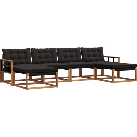 Outdoor Sofa Set with Cushion 6 pcs Natural and Black vidaXL