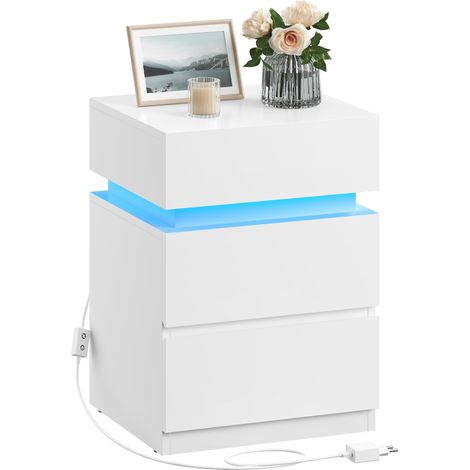 Table De Chevet, Avec Bande Led Multicolore Réglable, 3 Tiroirs, Table D’appoint De Style Moderne, 35 X 40 X 55 Cm, Blanc Nuage (1/5)