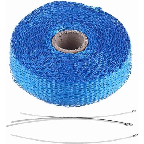 Ruban isolant thermique d'échappement pour voiture de 5 m avec 4 attaches de câble en acier inoxydable bleu (1/4)