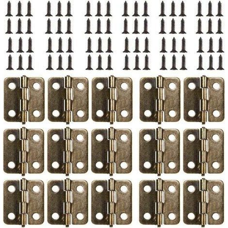 18 x 15 mm Charnière Plate, 50Pièces Mini Charnière Rétro en Bronze Antique, Durable et Robuste Charniere Porte avec 200 Vis pour Boîte Coffre à Bijoux Cabinet DIY Accessoires (Bronze) (1/4)