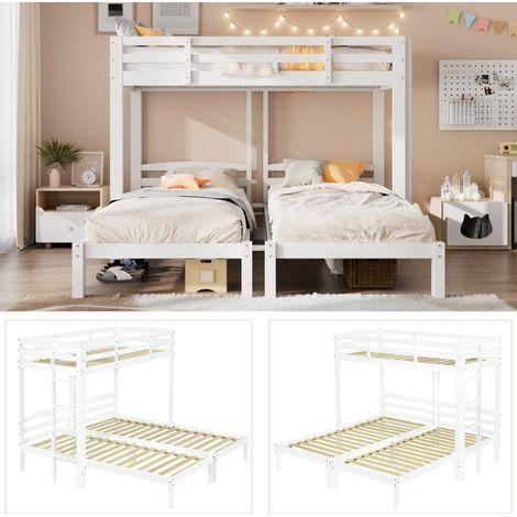 Space Saving Triple Bunk Bed, Sturdy 3FT Single (90x190cm) with Safety Side Ladder, for Kids Teens & Guest Room, White