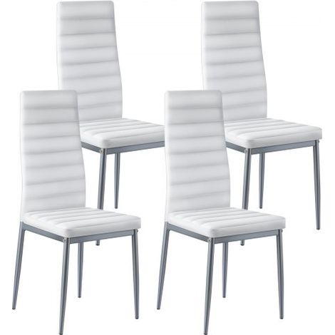 moderner Esszimmerstuhl (4 Stk.) eleganter gepolsterter Leder-Beistellstuhl (136 kg belastbar) für Esstische, platzsparender Küchentischstuhl mit dicken Kissen & Metallbeinen, Weiß Cafeteria (1/5)