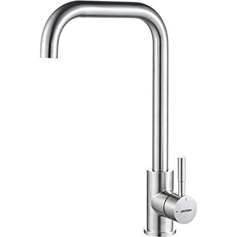 Grifo de cocina con caño giratorio de 360°, monomando para fregadero, acero inoxidable. (1/5)