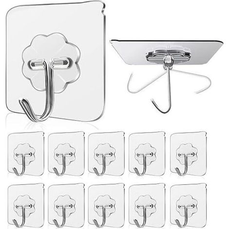 (10 pcs) Self-adhesive hooks, maximum load 15 kg, transparent wall hooks, towel holder for bathroom, kitchen, ceiling, wall, door, robe hooks (1/5)